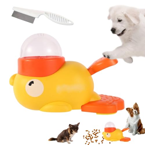 Duck Treat Dispenser with Button, Duck Dog Treat Dispenser, 2-in-1 Dog Interactive Slow Feeder Food Puzzle Toy, Slow Feeder Bowls Reduces Durable and Safe (Yellow) von Uornwz