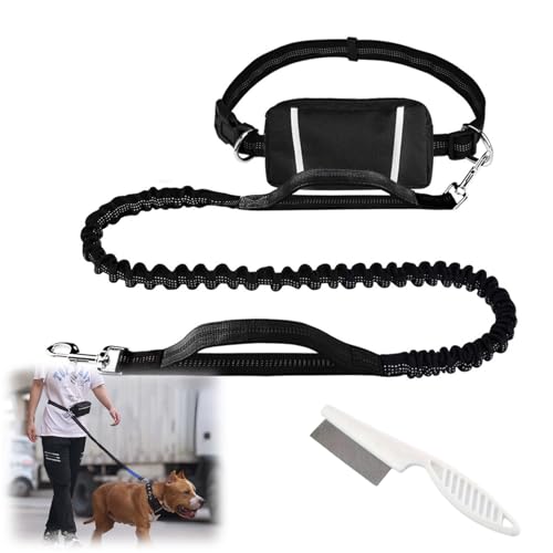 Freihändige Hundeleine Mit Reißverschlusstasche, Joggingleine Hunde Mit Bauchgurt, Laufgurt Joggen Freihandleine Hund Kleine, Hundeleine Joggingleine Laufgurt Für Große Hunde Bis 50kg (Black) von Uornwz