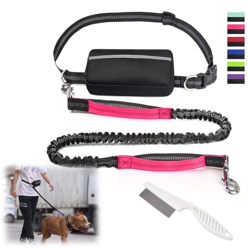 Freihändige Hundeleine Mit Reißverschlusstasche, Joggingleine Hunde Mit Bauchgurt, Laufgurt Joggen Freihandleine Hund Kleine, Hundeleine Joggingleine Laufgurt Für Große Hunde Bis 50kg (Pink) von Uornwz