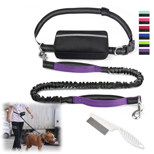 Freihändige Hundeleine Mit Reißverschlusstasche, Joggingleine Hunde Mit Bauchgurt, Laufgurt Joggen Freihandleine Hund Kleine, Hundeleine Joggingleine Laufgurt Für Große Hunde Bis 50kg (Purple) von Uornwz