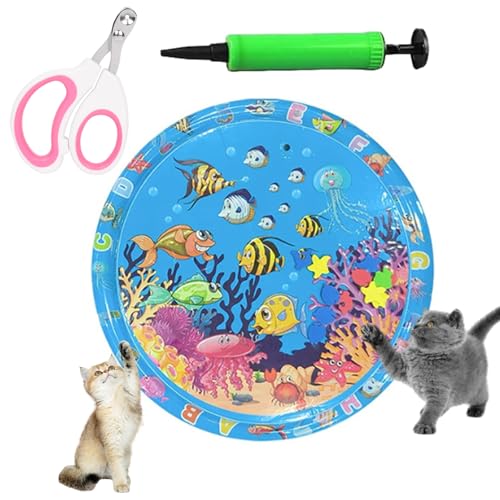 Hunde Spiel Und Kühl Wassermatte, Wassermatte Katzen Kratzfest, Sommer Aufblasbare Sensorische Wasserspielmatte, Interaktives Spielzeug Für Katzen Und Hunde (L:100cm-A) von Uornwz