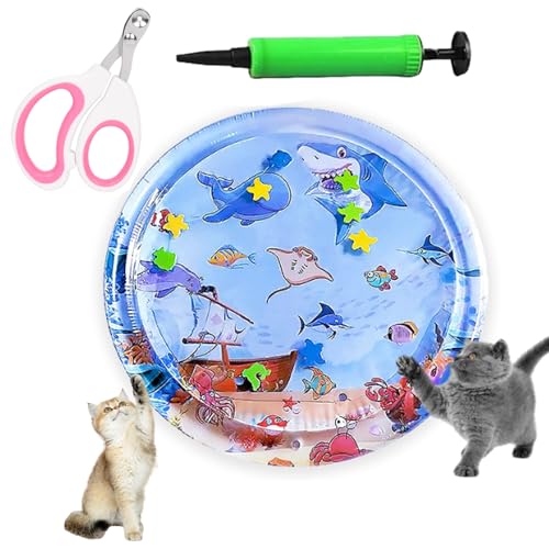 Hunde Spiel Und Kühl Wassermatte, Wassermatte Katzen Kratzfest, Sommer Aufblasbare Sensorische Wasserspielmatte, Interaktives Spielzeug Für Katzen Und Hunde (L:100cm-B) von Uornwz