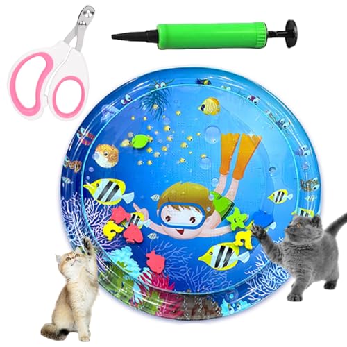 Hunde Spiel Und Kühl Wassermatte, Wassermatte Katzen Kratzfest, Sommer Aufblasbare Sensorische Wasserspielmatte, Interaktives Spielzeug Für Katzen Und Hunde (M:85cm-A) von Uornwz