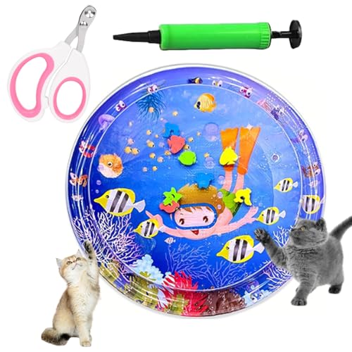 Hunde Spiel Und Kühl Wassermatte, Wassermatte Katzen Kratzfest, Sommer Aufblasbare Sensorische Wasserspielmatte, Interaktives Spielzeug Für Katzen Und Hunde (M:85cm-B) von Uornwz