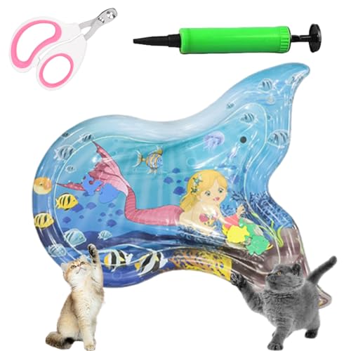 Hunde Spiel Und Kühl Wassermatte, Wassermatte Katzen Kratzfest, Sommer Aufblasbare Sensorische Wasserspielmatte, Interaktives Spielzeug Für Katzen Und Hunde (M:85cm-C) von Uornwz