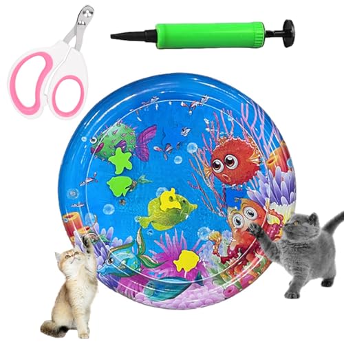 Hunde Spiel Und Kühl Wassermatte, Wassermatte Katzen Kratzfest, Sommer Aufblasbare Sensorische Wasserspielmatte, Interaktives Spielzeug Für Katzen Und Hunde (S:65cm-A) von Uornwz