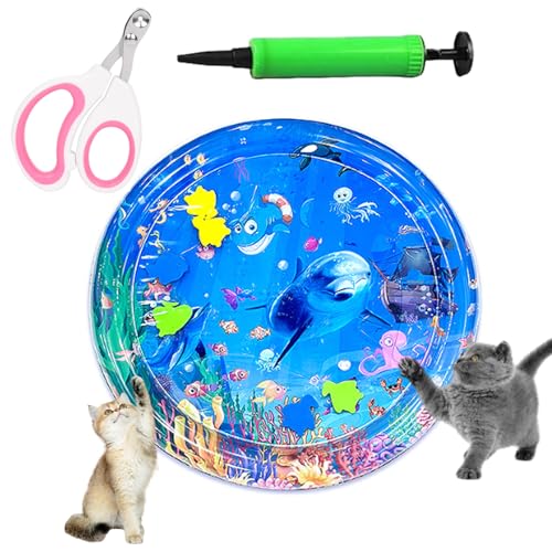 Hunde Spiel Und Kühl Wassermatte, Wassermatte Katzen Kratzfest, Sommer Aufblasbare Sensorische Wasserspielmatte, Interaktives Spielzeug Für Katzen Und Hunde (S:65cm-B) von Uornwz