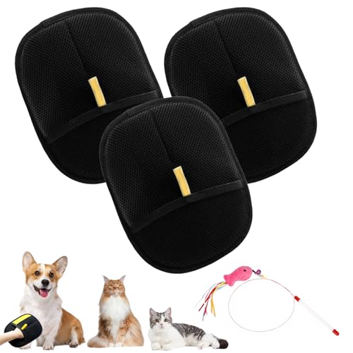 Fell Magnet Handschuh, Fell Magnet Static Removal Gloves for Pet Hair, Double-Sided Pet Grooming Gloves, Efficient Pet Cleaning Gloves for Dogs, Portable Cat Brush Glove for Long and Short Hair (3Pcs) von Uornwz