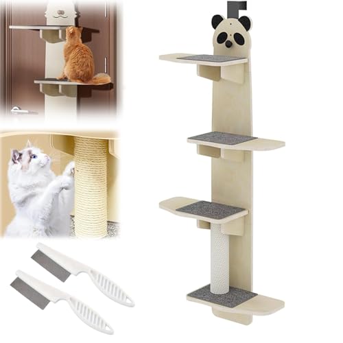 Tür Kratzbaum Katzen, Mehrstufiger Kratzbaum Tür Einhängen, 4-Stufige Katzen Katzenbaum an Der Tür, Stabil Katzenleiter Wandmontage, Zum Aufhängen an Der Door Hängender (Panda) von Uornwz