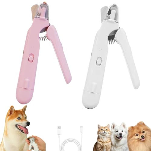 Uornwz The Safetrim by Pupnourish, Pupnourish Nail Trimmer, Krallenschere Für Hunde, Katzen Hunde Krallenschneider, Verletzungsfreies Nagelschneiden, Geräuscharm, Eingebauter Schleifer (Rosa+Weiß) von Uornwz