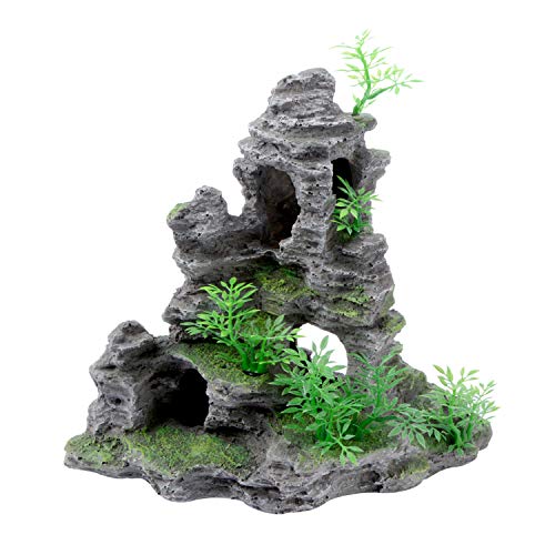 Uotyle Aquarium-Stein-Ornament mit kleinen Pflanzen für kleine Betta-Garnelen zum Schwimmen, Verstecken und Spielen, 22,9 x 10,2 x 22,9 cm von Uotyle