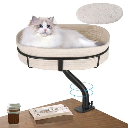 Uoveya Katzen-Schreibtischbett mit 360° drehbarer Halterung, platzsparende Katzen-Hängematte für Heimbüro/Computertische, waschbar, für alle Jahreszeiten, Haustiernest, bequeme Sitzstange, 30,5 x 40,6 von Uoveya