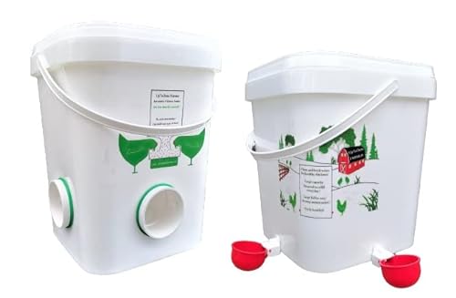 Hühnerfutterautomat 20l (4 Futteröffnungen) Wasserdicht, Abfall reduzieren mit 18l Geflügel Wassertrinker von UpToDate Farmer