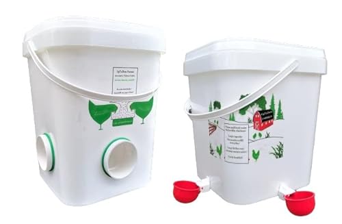 Hühnerfutterautomat 20l (4 Futteröffnungen) Wasserdicht, Abfall reduzieren mit 18l Geflügel Wassertrinker von UpToDate Farmer