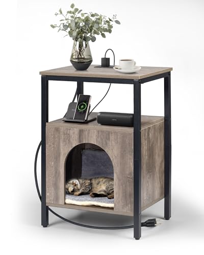 Upolana Katzen-Beistelltisch mit Ladestation, Indoor Katzenhaus Beistelltisch mit Bett, Katzenhöhle Versteck Nachttisch, Greige Upolana Katzen-Beistelltisch mit Ladestation, Indoor Katzenhaus Beistelltisch mit Bett, Katzenhöhle Versteck Nachttisch, Greige von Upolana