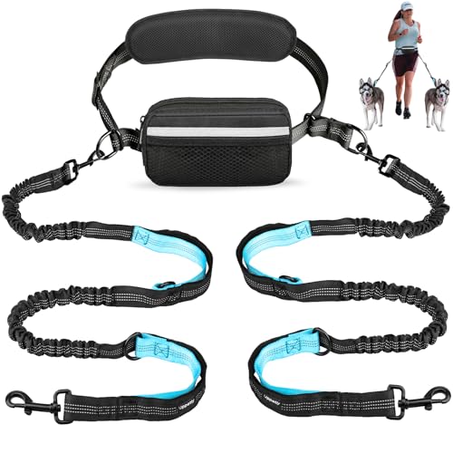 Uppetly Freihändige Hundeleine mit verstellbarem Hüftgurt, elastische Bungees mit zwei Griffen, einziehbares Seil für kleine und mittelgroße Hunde, reflektierende Nähte für Spaziergänge, Wandern, von Uppetly