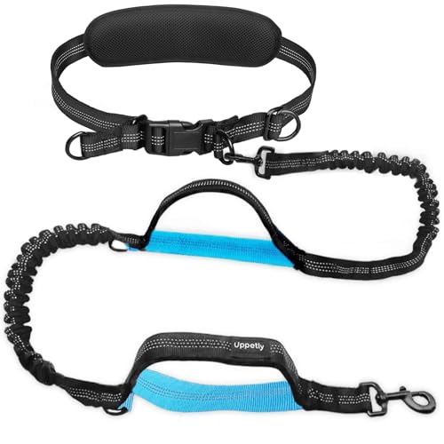 Uppetly Freihändige Hundeleine mit verstellbarem Hüftgurt, elastische Bungees mit zwei Griffen, einziehbares Seil für kleine und mittelgroße Hunde, reflektierende Nähte für Spaziergänge, Wandern von Uppetly