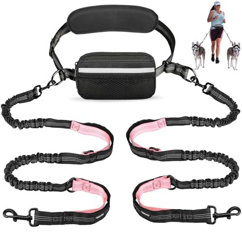 Uppetly Hundeleine mit Hüftgurt, elastische Bungees mit zwei Griffen, einziehbares Seil für kleine und mittelgroße Hunde, reflektierende Nähte für Spaziergänge, Wandern, Radfahren (Mittelrosa, 3,6 von Uppetly
