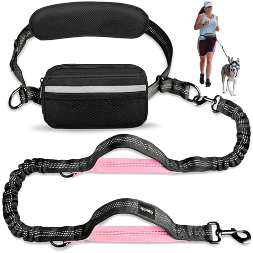 Uppetly Hundeleine mit Hüftgurt, elastische Bungees mit zwei Griffen, einziehbares Seil für kleine und mittelgroße Hunde, reflektierende Nähte für Spaziergänge, Wandern, Radfahren (Mittelrosa, 3,6 von Uppetly