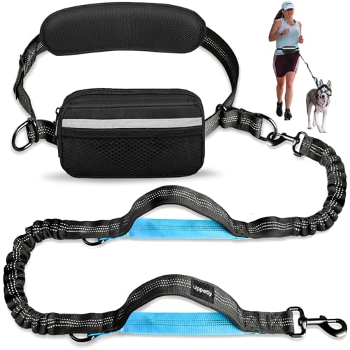 Uppetly Hundeleine mit verstellbarem Hüftgurt, elastische Bungees mit zwei Griffen, einziehbares Seil für kleine und mittelgroße Hunde, reflektierende Nähte für Spaziergänge, Wandern, Radfahren (Größe von Uppetly