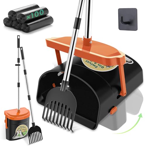 UPSKY Hundekotschaufel, drehbarer Mülleimer und Rechen, Set mit 100 Kotbeuteln, 84,8 cm, Edelstahl, langer Griff, robuste Haustierkotschaufel für große, mittelgroße und kleine Hunde, geruchsdichter UPSKY Hundekotschaufel, drehbarer Mülleimer und Rechen, Set mit 100 Kotbeuteln, 84,8 cm, Edelstahl, langer Griff, robuste Haustierkotschaufel für große, mittelgroße und kleine Hunde, geruchsdichter von Upsky