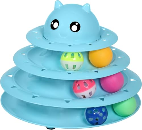 Upsky Katzenspielzeug Spielzeug Katze, Interaktives Spielzeug für Katzen mit DREI Bunten Bällen, PP-Material, Langlebiger, Stärker, Himmelblau von Upsky