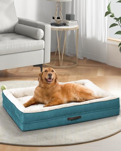 Upvilla Orthopädisches Hundebett Grosse Hunde, Hundekorb Waschbar mit Eierförmiger Kistenschaum，Wasserdicht Hundesofa mit rutschfeste Unterseite und Vierseitiges Kissen (Blau, 91x61x18cm) von Upvilla