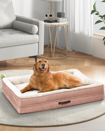 Upvilla Orthopädisches Hundebett Grosse Hunde, Hundekorb Waschbar mit Eierförmiger Kistenschaum，Wasserdicht Hundesofa mit rutschfeste Unterseite und Vierseitiges Kissen (Rosa, 91x61x18cm) von Upvilla