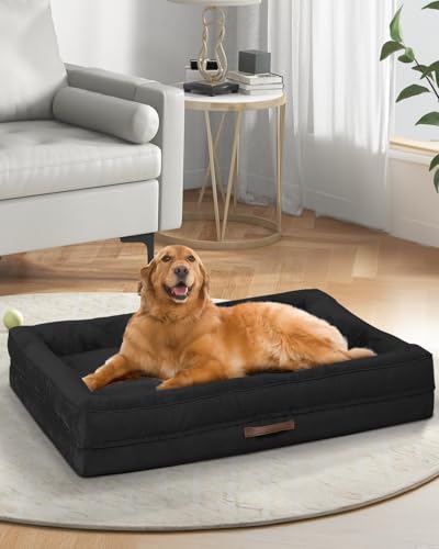 Upvilla Orthopädisches Hundebett Grosse Hunde, Hundekorb Waschbar mit Eierförmiger Kistenschaum，Wasserdicht Hundesofa mit rutschfeste Unterseite und Vierseitiges Kissen (Schwarz, 91x61x18cm) von Upvilla