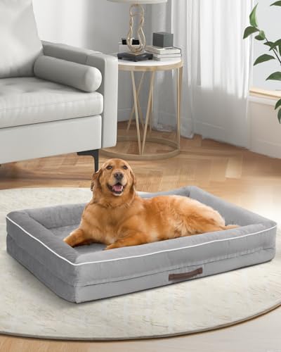 Upvilla Orthopädisches Hundebett XL, Hundekorb Waschbar mit Eierförmiger Kistenschaum，Wasserdicht Hundesofa mit rutschfeste Unterseite und Vierseitiges Kissen (Hellgrau, 117x76x19cm) von Upvilla