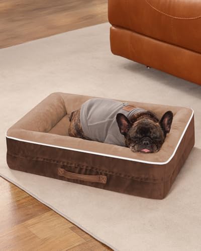 Upvilla Orthopädisches Hundebett mittelgroße Hunde, Hundekorb Waschbar mit Eierförmiger Kistenschaum，Wasserdicht Hundesofa mit rutschfeste Unterseite und Vierseitiges Kissen (Hellbraun, 61x46x15cm) von Upvilla
