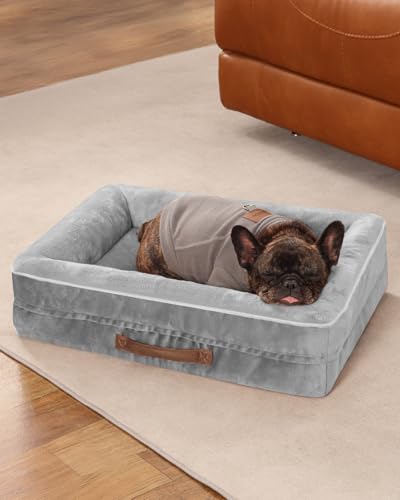 Upvilla Orthopädisches Hundebett mittelgroße Hunde, Hundekorb Waschbar mit Eierförmiger Kistenschaum，Wasserdicht Hundesofa mit rutschfeste Unterseite und Vierseitiges Kissen (Hellgrauy, 61x46x15cm) von Upvilla