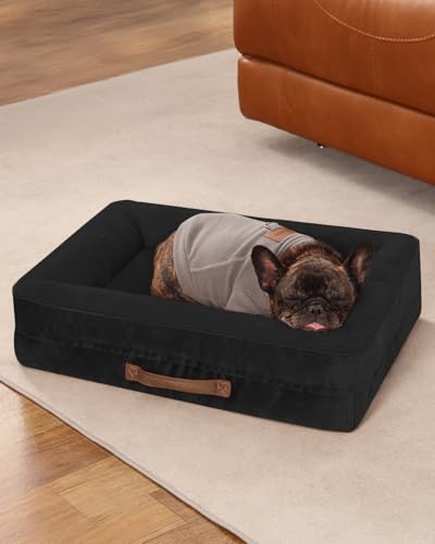 Upvilla Orthopädisches Hundebett mittelgroße Hunde, Hundekorb Waschbar mit Eierförmiger Kistenschaum，Wasserdicht Hundesofa mit rutschfeste Unterseite und Vierseitiges Kissen (Schwarz, 61x46x15cm) von Upvilla