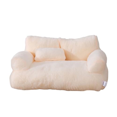 UqAbs Soft Calming Cat Sofa Beds,Calming Pet Sofa,Pearl Cotton Pet Dog Bed with Removable Washable Cover,Fluffy Plush Pet Sofa for Small,Medium Dogs (Color : Beige White, Size : XL) von UqAbs