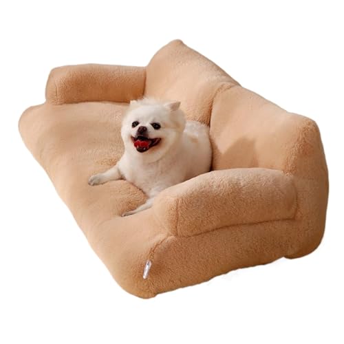 UqAbs Soft Calming Cat Sofa Beds,Calming Pet Sofa,Pearl Cotton Pet Dog Bed with Removable Washable Cover,Fluffy Plush Pet Sofa for Small,Medium Dogs (Color : Brown, Size : XXL) von UqAbs