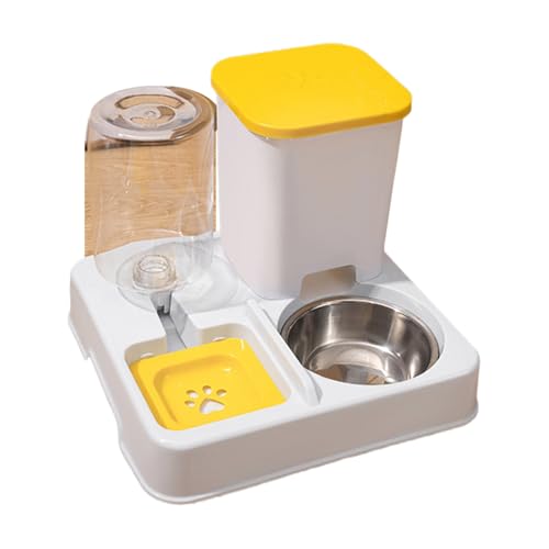 Uqezagpa 2-in-1 Futterautomat für kleine Hunde und Katzen, Futterspender mit Doppelnapf, Futterbehälter und Wasserspender für Haustiere von Uqezagpa