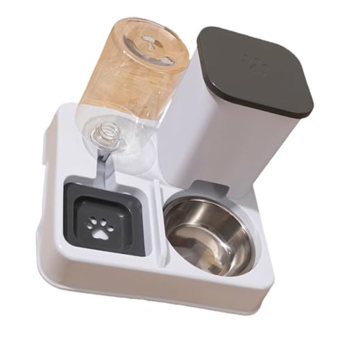 Uqezagpa 2-in-1 Futterautomat für kleine Hunde und Katzen, Futterspender mit Doppelnapf, Futterbehälter und Wasserspender für Haustiere von Uqezagpa