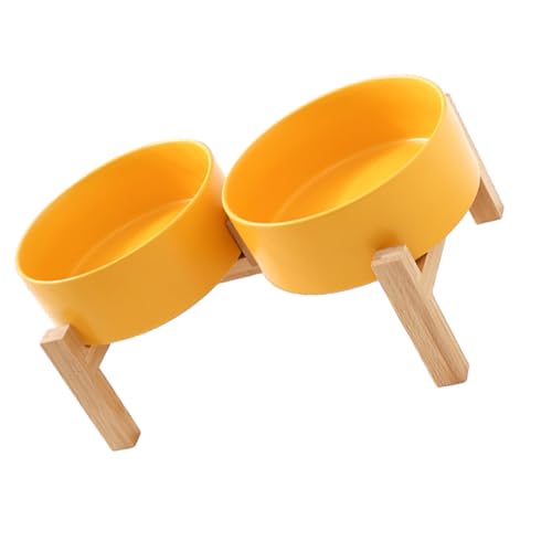 Uqezagpa Erhöhtes Keramik-Hundenapf-Set mit stabilem Holzständer, rutschfestes Design, Doppelnapf, Wasserfutter, Futterstation von Uqezagpa