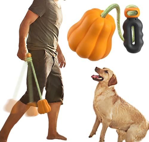 Uran Mall Halloween-Kürbis-Hundespielzeug, langlebiger Kauball mit Seil, 360 Grad drehbares Wurfspielzeug, 35 cm lang für Outdoor-Spielen von Uran Mall