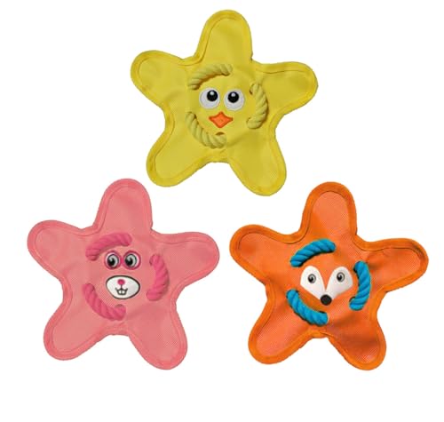 Uran Mall Hundespielzeug in Sternform mit Quietscher, interaktives Frisbee-Spielzeug für Hunde, Oxford-Gewebe, 23 cm, Seilgriff (Gelb, Rosa, Orange, für Mädchen), 3 Stück von Uran Mall