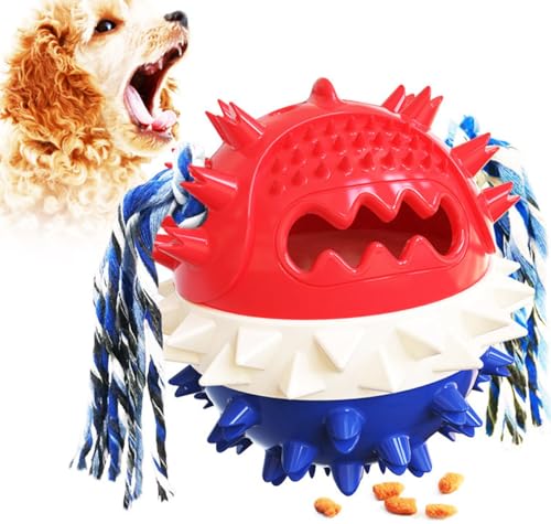 Uran Mall Interaktiver Hundespielzeug-Ball mit Sound, mehrfarbiger Leckerli-Spender, Zahnreinigung, Kauspielzeug mit Seil, Futterspender, Puzzle-Ball für Hunde (blau) von Uran Mall