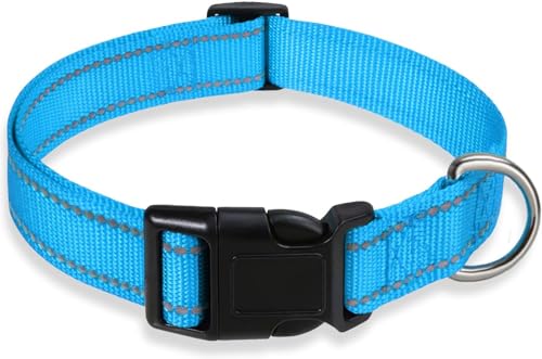 Reflektierendes Hundehalsband mit Schnalle, verstellbar, Sicherheits-Nylonhalsbänder für kleine, mittelgroße und große Hunde, Blau, Größe S Reflektierendes Hundehalsband mit Schnalle, verstellbar, Sicherheits-Nylonhalsbänder für kleine, mittelgroße und große Hunde, Blau, Größe S von UrbAmerican
