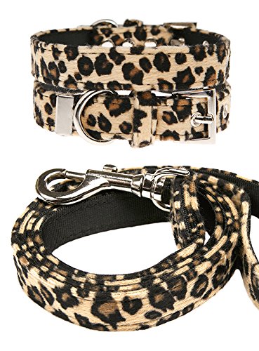 UrbanPup Stoffhalsband und Leine, Leopardenmuster, Größe L – Halsumfang für Hunde, verstellbar: 35,6 cm bis 45,7 cm von UrbanPup