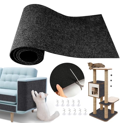 Urijk Selbstklebend Kratzmatte Katze Wand,30 * 100CM Kratzmatte Katzen,DIY Trimmbarer Teppich Matte Pad Katzenkratzbretter,Kratzschutz Katzenkratzmatte für Schützt Teppiche Sofa Möbelschutz（schwarz） von Urijk