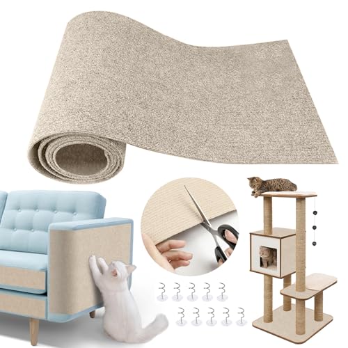 Urijk Selbstklebend Kratzmatte Katze Wand,30 * 100CM Kratzmatte Katzen,DIY Trimmbarer Teppich Matte Pad Katzenkratzbretter,Kratzschutz Katzenkratzmatte für Schützt Teppiche Sofa Möbelschutz（Khaki） von Urijk