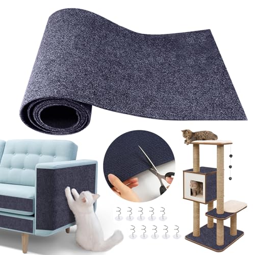 Urijk Selbstklebend Kratzmatte Katze Wand,40*200CM Kratzmatte Katzen,DIY Trimmbarer Teppich Matte Pad Katzenkratzbretter,Kratzschutz Katzenkratzmatte für Schützt Teppiche Sofa Möbelschutz（Dunkelblau） von Urijk