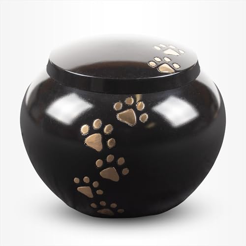 Tiere Urne Hund Mittel 1,1 Liter Schwarz Goldfarbene Pfoten - Tiere Urne für Asche Einäscherung - Urne Hund - Urne Katze von Urn Store
