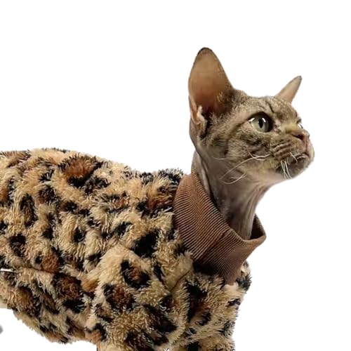 Doppelseitiger Fleece-Pullover mit Leopardenmuster, weiche, warme Kleidung für haarlosen Sphynx, Devon und alle Indoor-Kätzchen im Winter (Leopardenmuster, S) von Urnat