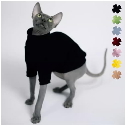 Hairless Cat Hypoallergenes Basic-Shirt, weich, atmungsaktiv, warm, Rollkragenpullover, Alltagskleidung für Sphynx und Devon Rex Kleidung (Schwarz, L) von Urnat