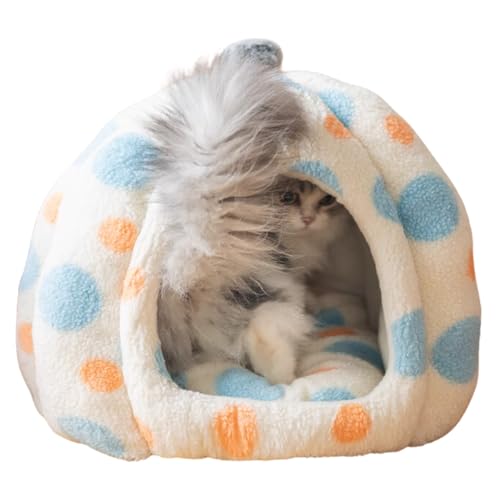 Katzen-Jurtenbett, Plüsch, warm, halbgeschlossenes Höhlenversteck für Kätzchen, weich, bequem, für den Innenbereich, Blau, Größe L von Urnat